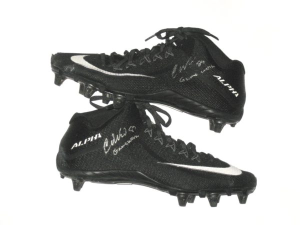 Cole Wick Detroit Lions Rookie Game Worn & Signed Black & White Nike Alpha Cleats