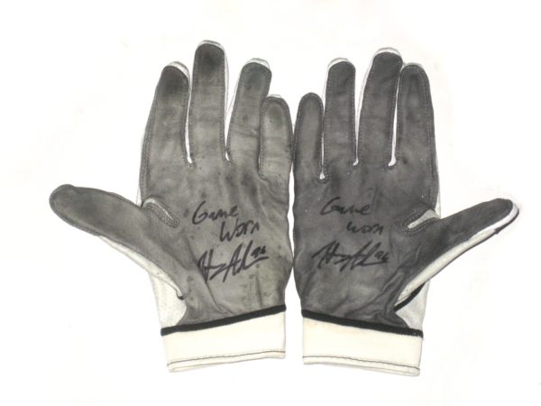 Henry Anderson New York Jets 2018 Game Worn & Signed White, Black & Gray Nike Gloves