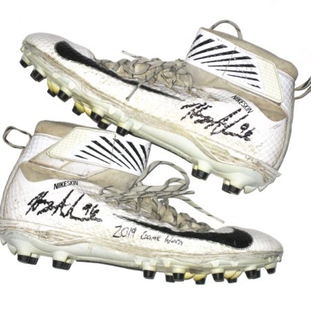 Henry Anderson 2019 New York Jets Game Worn & Signed White & Black Nike Lunarbeast Cleats - Size 13.5