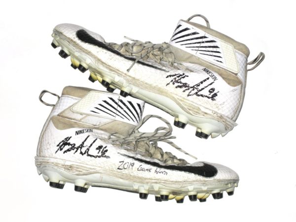 Henry Anderson 2019 New York Jets Game Worn & Signed White & Black Nike Lunarbeast Cleats - Size 13.5