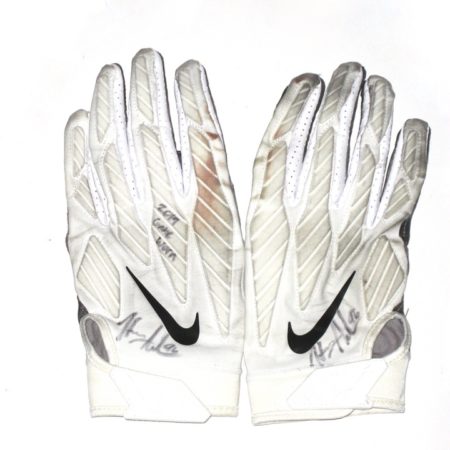 Henry Anderson New York Jets 2019 Game Worn & Signed White, Black & Gray Nike Alpha Gloves