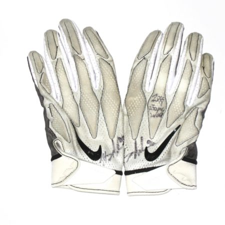 Henry Anderson New York Jets 2019 Game Worn & Signed White, Black & Gray Nike Gloves