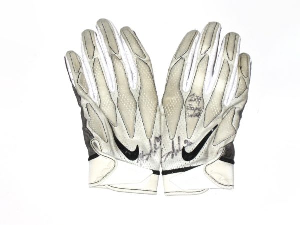 Henry Anderson New York Jets 2019 Game Worn & Signed White, Black & Gray Nike Gloves