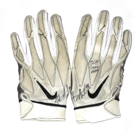 Henry Anderson New York Jets 2019 Game Worn & Signed White, Black & Gray Nike Gloves