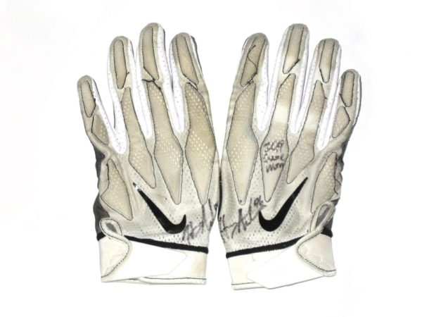 Henry Anderson New York Jets 2019 Game Worn & Signed White, Black & Gray Nike Gloves