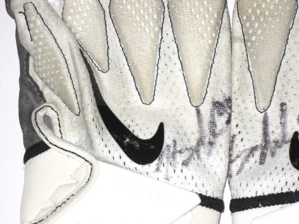 Henry Anderson New York Jets 2019 Game Worn & Signed White, Black & Gray Nike Gloves