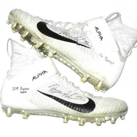 Henry Anderson New York Jets 2019 Practice Worn & Signed White, Gray & Black Nike Alpha Menace Elite 2 Cleats