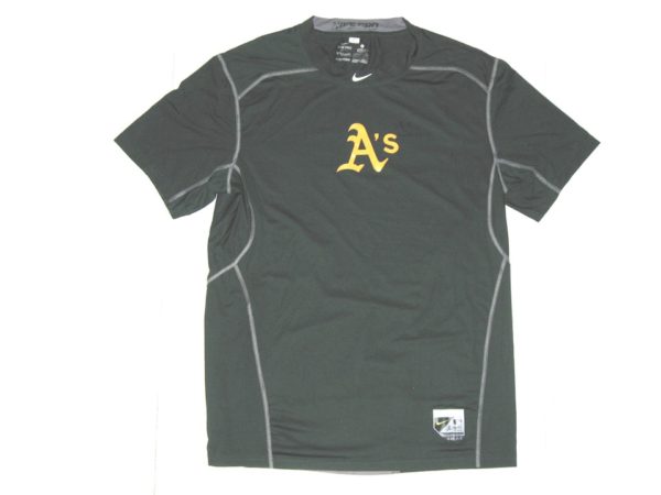 Billy Burns Game Worn & Signed Official Oakland Athletics #1 Nike Pro Fitted Dri-Fit Large Shirt