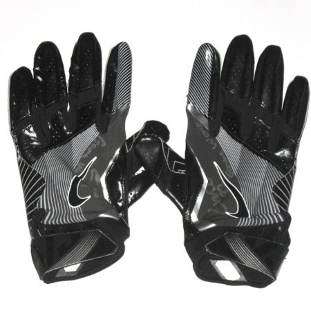 Cole Wick Detroit Lions Rookie Game Worn & Signed Black, Silver & White Nike 3XL Gloves