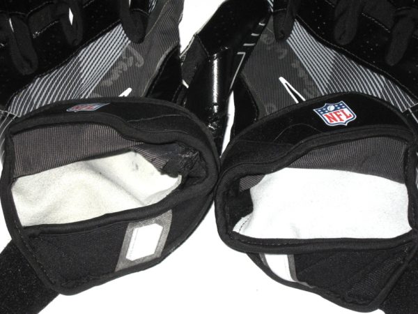 Cole Wick Detroit Lions Rookie Game Worn & Signed Black, Silver & White Nike 3XL Gloves