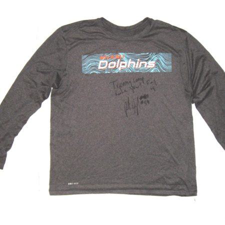 Frank Ginda 2018 Training Camp Worn & Signed Official Miami Dolphins #58 Long Sleeve Nike Dri-Fit XL Shirt