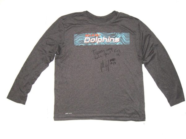 Frank Ginda 2018 Training Camp Worn & Signed Official Miami Dolphins #58 Long Sleeve Nike Dri-Fit XL Shirt