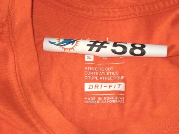 Frank Ginda 2018 Training Camp Worn & Signed Official Miami Dolphins #58 Nike Dri-Fit XL Shirt