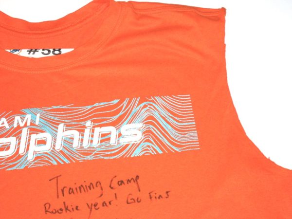 Frank Ginda 2018 Training Camp Worn & Signed Official Miami Dolphins #58 Nike Dri-Fit XL Shirt - Image 6