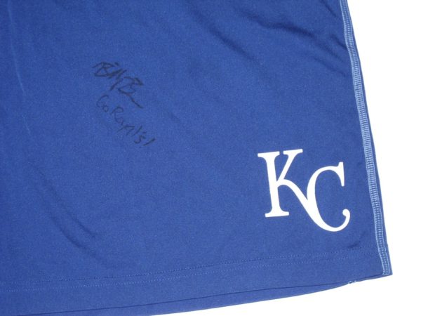 Billy Burns Training Worn & Signed Official Blue & White Kansas City Royals #14 Nike Dri-Fit XL Shorts - Image 2