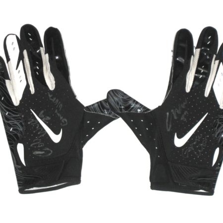 Cole Wick Detroit Lions Game Worn & Signed Black & Silver Nike 3XL Gloves