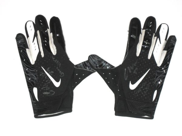 Cole Wick Detroit Lions Game Worn & Signed Black & Silver Nike 3XL Gloves