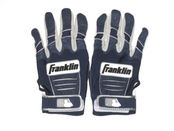 Max Moroff 2019 Cleveland Indians Game Worn & Signed Blue & White Franklin Batting Gloves