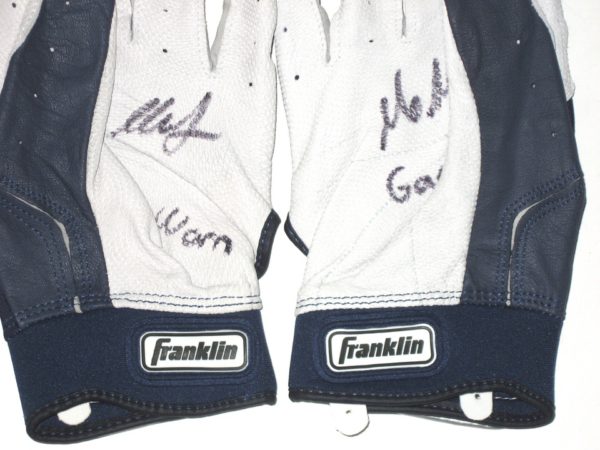 Max Moroff 2019 Cleveland Indians Game Worn & Signed Blue & White Franklin Batting Gloves