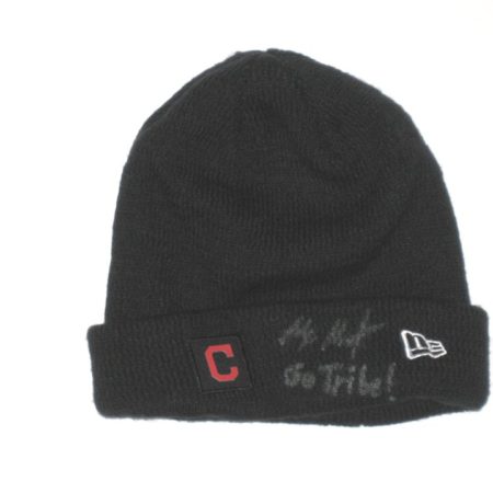 Max Moroff 2019 Dugout Worn & Signed Official Navy Cleveland Indians New Era On-Field Sport Cuffed Knit Hat