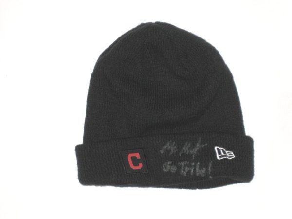 Max Moroff 2019 Dugout Worn & Signed Official Navy Cleveland Indians New Era On-Field Sport Cuffed Knit Hat