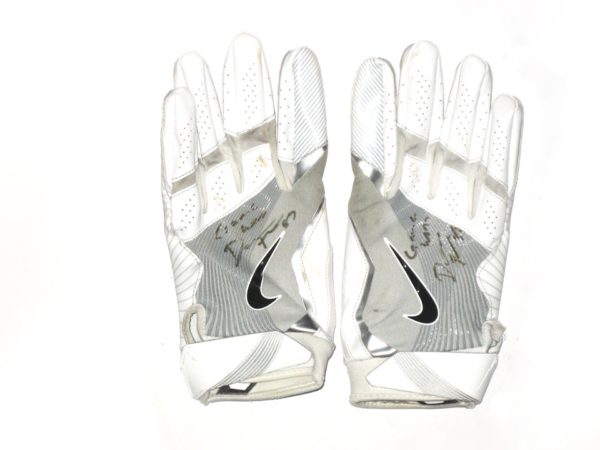 Darren Fells 2019 Houston Texans Game Worn & Signed White & Silver Nike Gloves