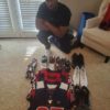Darren Fells with 2019 Houston Texans Game Worn & Signed Blue & White Under Armour Nitro Cleats