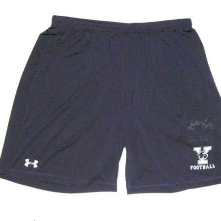 Dieter Eiselen Practice Worn & Signed Official Blue Yale Bulldogs Football Under Armour HeatGear 2XL Shorts