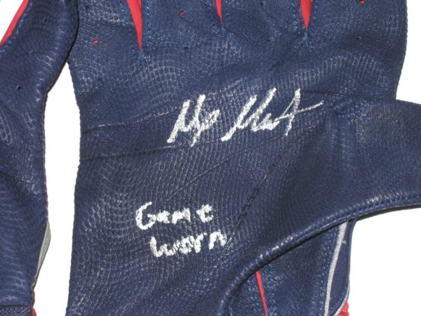 Max Moroff 2019 Cleveland Indians Game Worn & Signed Blue & Red Franklin Batting Gloves