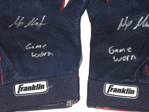 Max Moroff 2019 Cleveland Indians Game Worn & Signed Blue & Red Franklin Batting Gloves