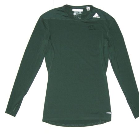 Billy Burns Oakland Athletics Game Worn & Signed Green 1 BURNS Adidas Techfit Compression Long Sleeve Shirt