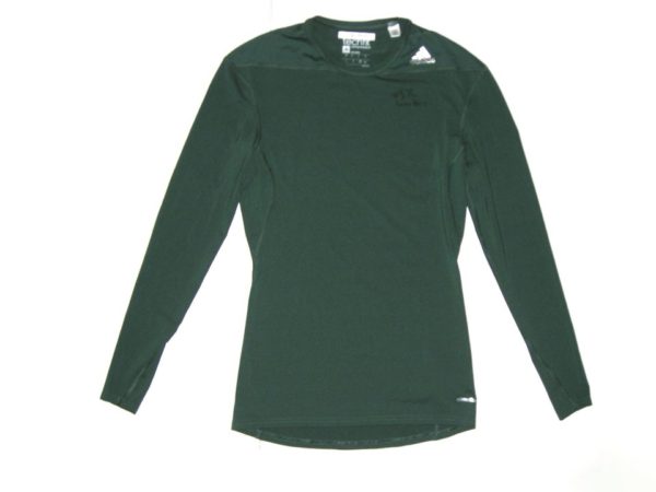 Billy Burns Oakland Athletics Game Worn & Signed Green 1 BURNS Adidas Techfit Compression Long Sleeve Shirt