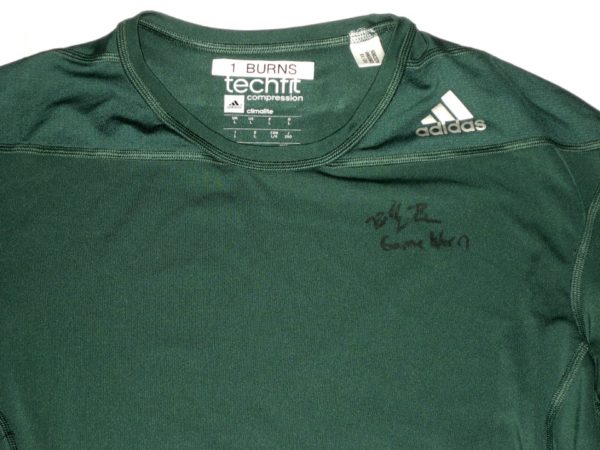 Billy Burns Oakland Athletics Game Worn & Signed Green 1 BURNS Adidas Techfit Compression Long Sleeve Shirt