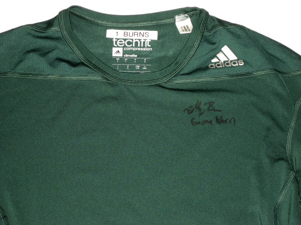 Billy Burns Oakland Athletics Game Worn & Signed Green 1 BURNS Adidas Techfit  Compression Long Sleeve Shirt - Big Dawg Possessions