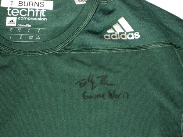Billy Burns Oakland Athletics Game Worn & Signed Green 1 BURNS Adidas Techfit Compression Long Sleeve Shirt