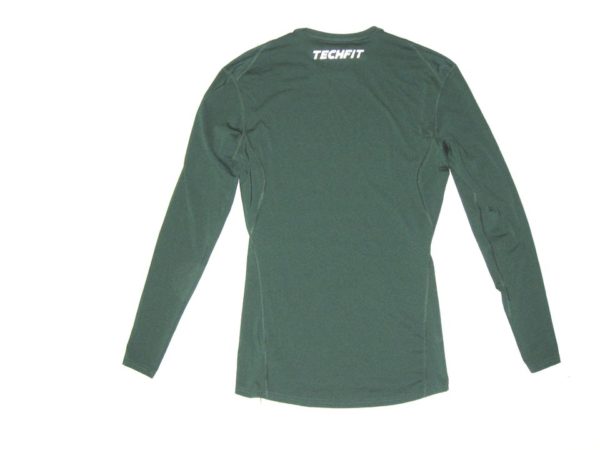 Billy Burns Oakland Athletics Game Worn & Signed Green 1 BURNS Adidas Techfit Compression Long Sleeve Shirt