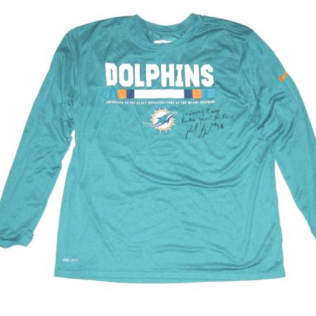 Frank Ginda 2018 Training Camp Worn & Signed Official Miami Dolphins #58 Long Sleeve Nike Dri-Fit XL Shirt