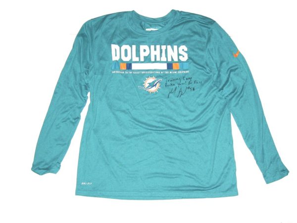 Frank Ginda 2018 Training Camp Worn & Signed Official Miami Dolphins #58 Long Sleeve Nike Dri-Fit XL Shirt