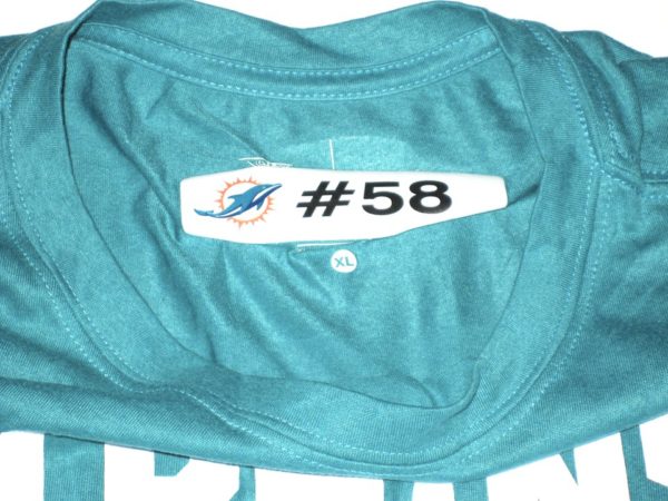Frank Ginda 2018 Training Camp Worn & Signed Official Miami Dolphins #58 Long Sleeve Nike Dri-Fit XL Shirt