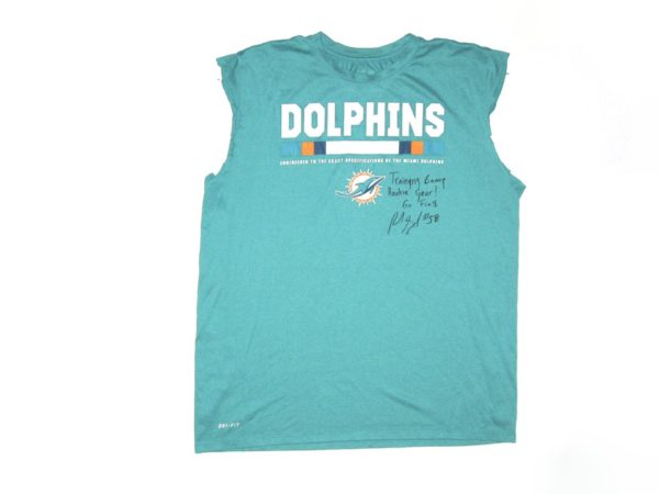 Frank Ginda 2018 Training Camp Worn & Signed Official Miami Dolphins #58 Nike Dri-Fit XL Shirt