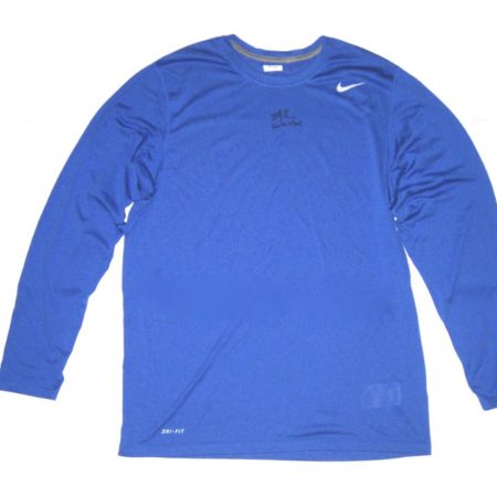 Billy Burns Kansas City Royals #14 Game Worn & Signed Blue Long Sleeve Nike Dri-Fit Shirt