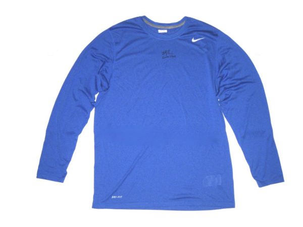 Billy Burns Kansas City Royals #14 Game Worn & Signed Blue Long Sleeve Nike Dri-Fit Shirt