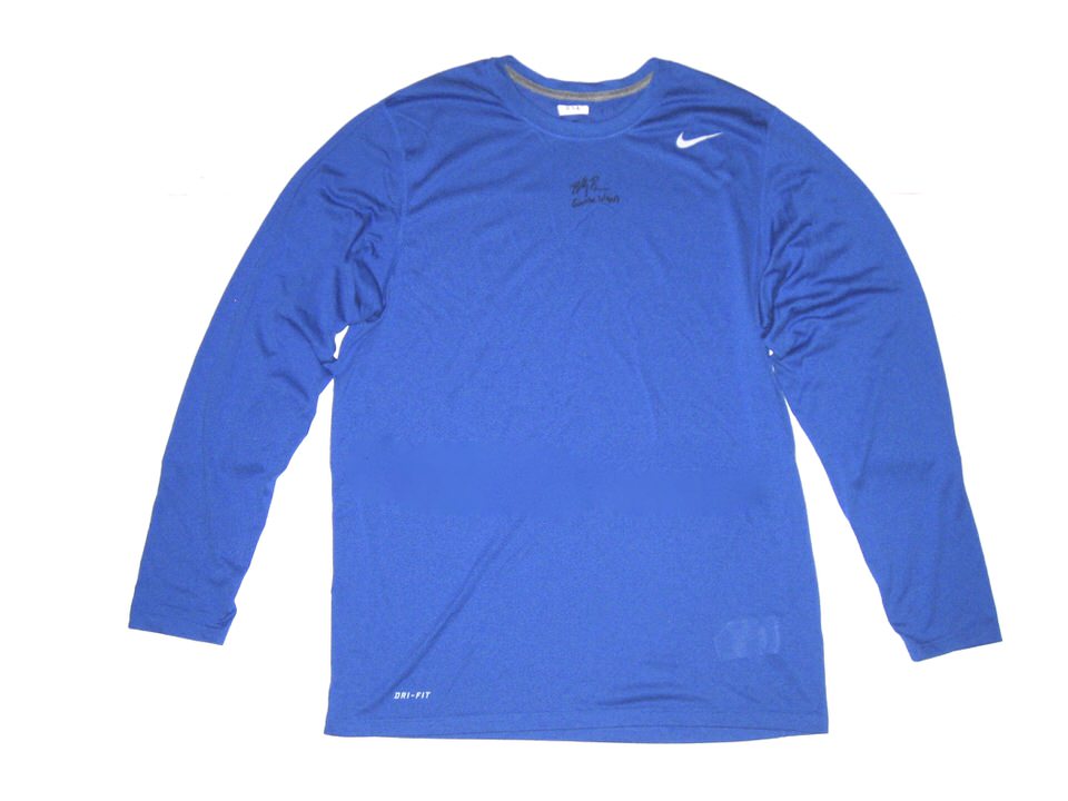 Billy Burns Kansas City Royals #14 Game Worn & Signed Blue Long Sleeve Nike  Dri-Fit Shirt