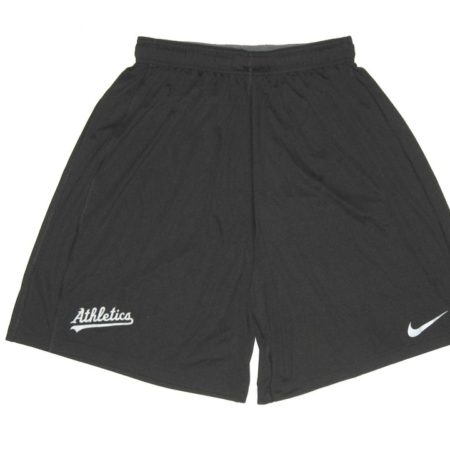 Billy Burns Practice Worn Official Black Oakland Athletics Nike Dri-Fit Large Shorts