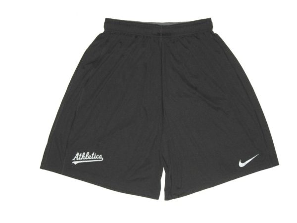 Billy Burns Practice Worn Official Black Oakland Athletics Nike Dri-Fit Large Shorts