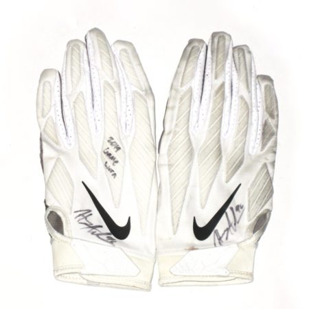 Henry Anderson New York Jets 2019 Game Worn & Signed White, Black & Gray Nike Alpha Gloves