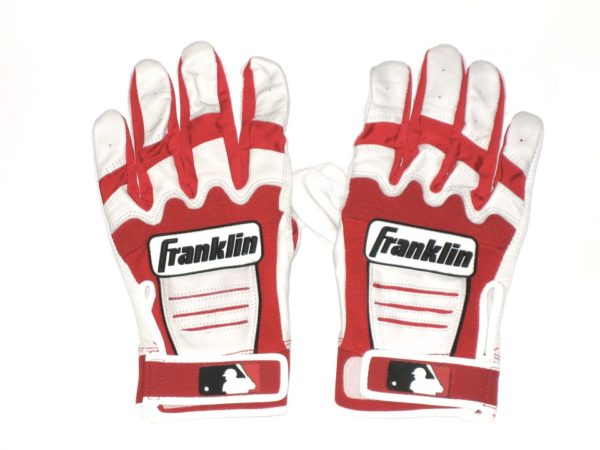 Max Moroff 2019 Cleveland Indians Game Worn & Signed Red & White Franklin Batting Gloves