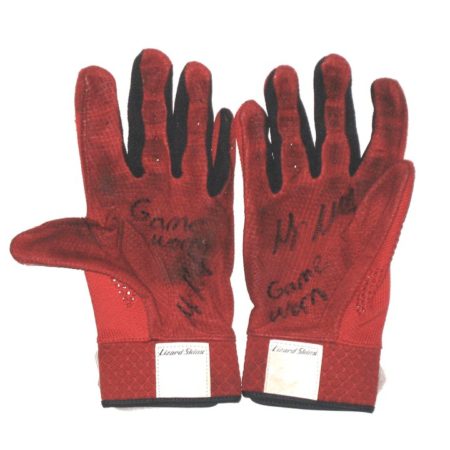 Max Moroff 2019 Cleveland Indians Game Worn & Signed Red & Black Lizard Skins Batting Gloves