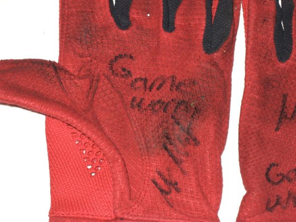 Max Moroff 2019 Cleveland Indians Game Worn & Signed Red & Black Lizard Skins Batting Gloves - Image 3