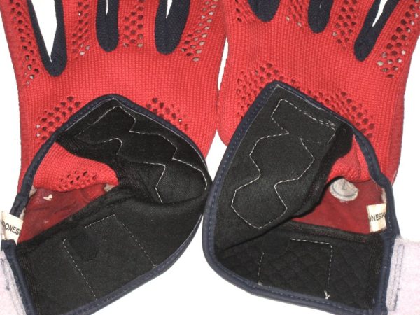 Max Moroff 2019 Cleveland Indians Game Worn & Signed Red & Black Lizard Skins Batting Gloves